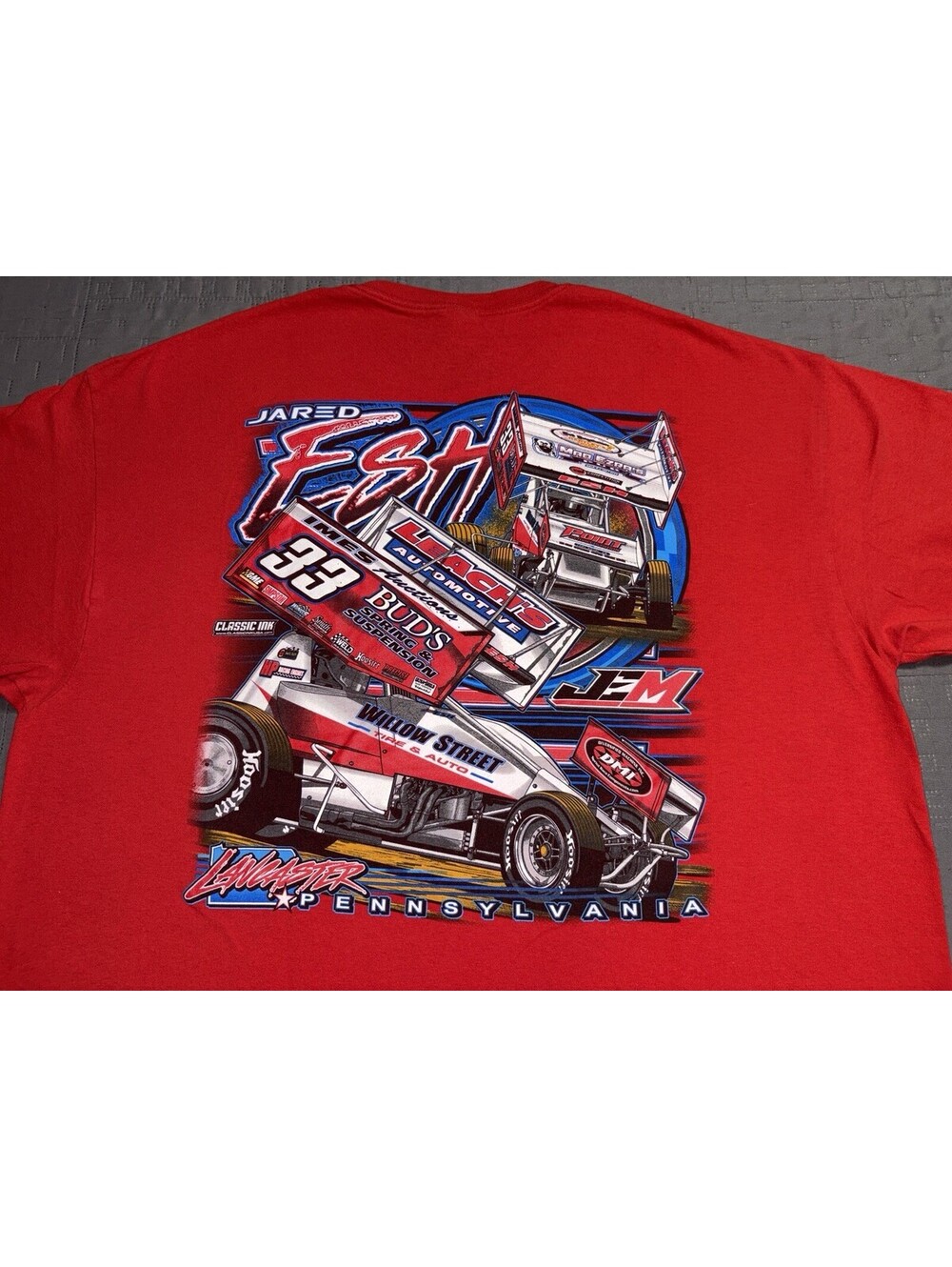 Jared Esh #33 Sprint Car Racing T Shirt Mens 2XL Red Lancaster PA Dirt Track